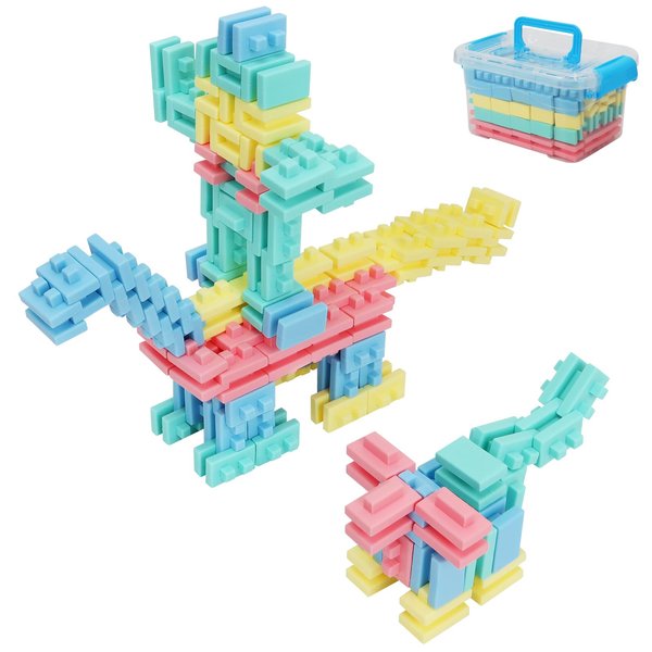 YOYOUTH Buliding Blocks: Stacking Block Sets Toys for Kids Ages 6+ with 100 Pieces and Storage Box, Soft Silicone Blocks for 6+ Years Old Boys & Girls, Birthday Gift