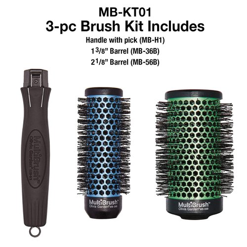 Olivia Garden MultiBrush Detachable Thermal Styling Hair Brush MB-KT01 (3-Piece Kit)