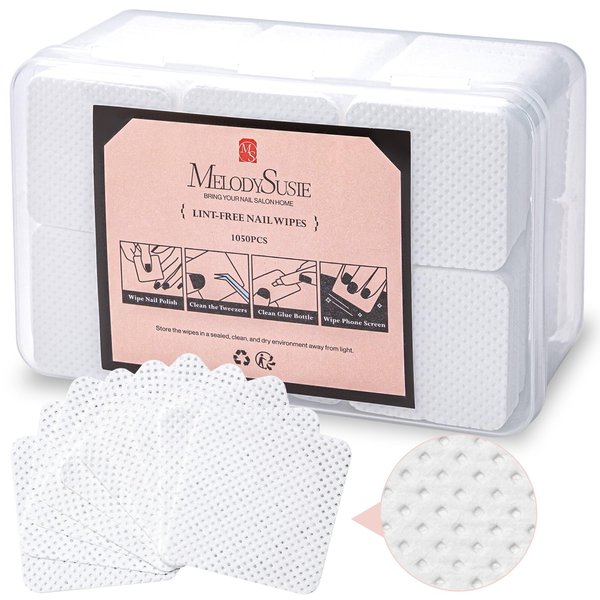 MelodySusie Lint Free Nail Wipes, 1050 PCS Absorbable Nail Polish Remover Pads, Soft Nail Wipes for Gel Nails, Lint Free Nail Wipes for Eyelash Extensions, White