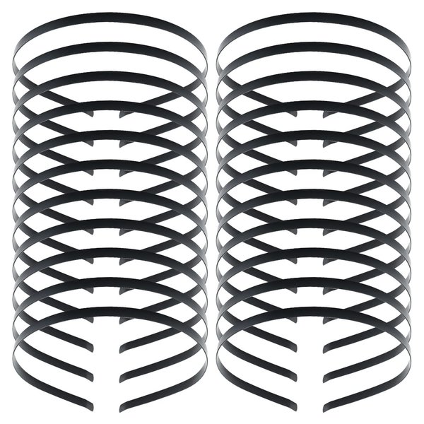 Lawie 20 Pack Bulk 7 MM Thin Silver Black Plain Blank Hard Wire Metal Headbands Base Hair Bands Clasps Tiara DIY Crafting Accessories for Women (Black)
