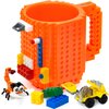 TOYAMBA Build-on Brick Mug BPA-Free Funny Coffee Mug with 3 Packs of Building Bricks, Funny Cups for Kids - Creative Building Block Mug DIY Idea 16OZ (Orange)