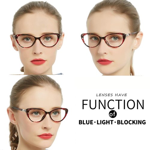 OCCI CHIARI Progressive Multifocus Women Cateye Reading Glasses Anti Blue Light Reader Spring Hinges (W+Red, 3.00)