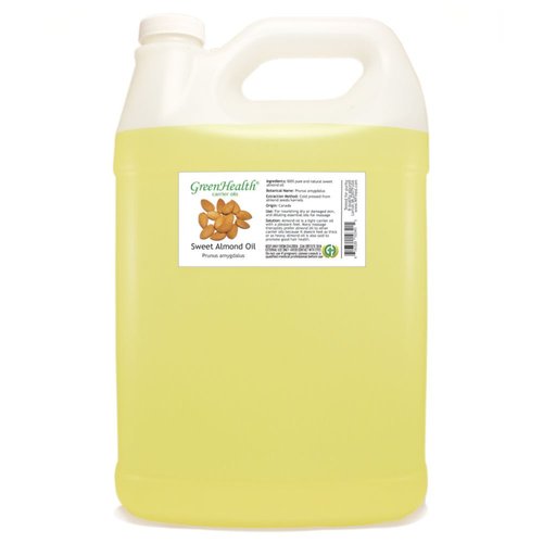 GreenHealth Sweet Almond Oil 1 Gallon – Pure Cold Pressed Carrier Oil in a Plastic Jug – Hexane-Free, Non-GMO, Ideal for Skin, Hair, Massage, and DIY Use