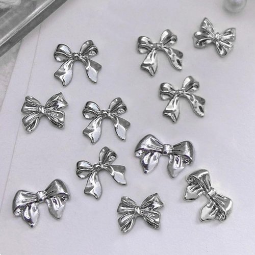 30 Pcs Y2K Silver Bow Nail Charms,3D Alloy Bows Nail Charm Cute Bowknot Nails Charms Kawaii Long Ribbon Bowknots Nail Art Charms for Women Nail Art Supplies Nail Designs Nail Decor Nail Accessories