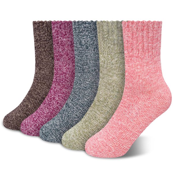 5 Pack Womens Wool Socks Winter Warm Socks Thick Knit Cabin Cozy Crew Soft Socks Gifts for Women, Red/Green/Blue/Purple/Brown