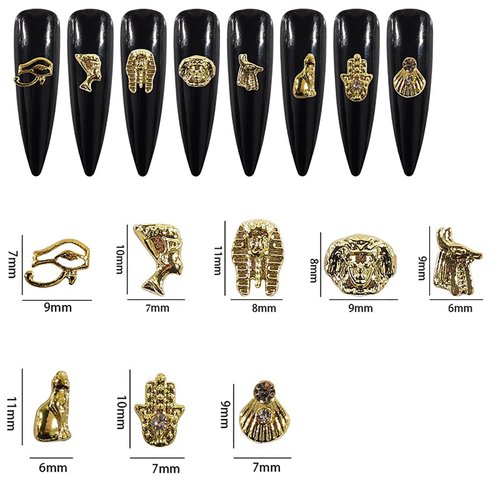 3D Egypt Nail Charms for Acrylic Nails,80PCS Gold Alloy Nail Rhinestones Decoration, Egyptian Nail Gems Diamonds Accessories for Nail Art Supplies Manicure Craft DIY BBATT-HAPPY