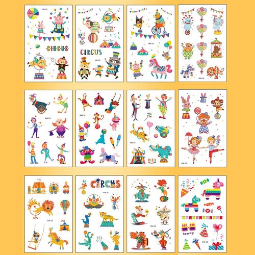 Circus Temporary Tattoos for Kids - More Than 105 Tattoos, Circus Carnival Birthday Party Supplies Favors