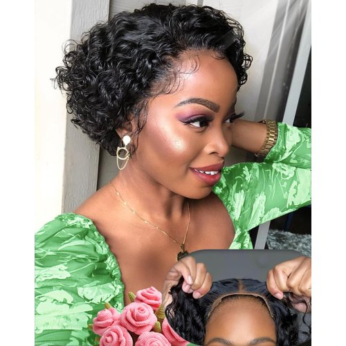 Curly Pixie Cut Wig Human Hair 4X4 HD Lace Short Curly Wigs Wear and Go Glueless Wigs Pre Plucked Pre Cut Short Curly Glueless Bob Wigs Human Hair for Women