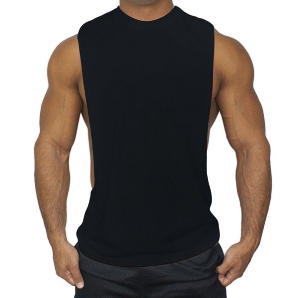 ZUEVI Men's Muscular Cut Open Sides Bodybuilding Tank Top(Black-XL-L0)