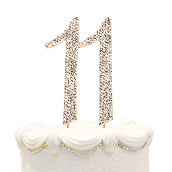 Hatcher lee Bling Crystal Rhinestone 11 Birthday Cake Topper - Best Keepsake | 11th Party Decorations Gold