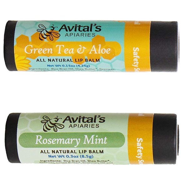 2 Pack of Natural Beeswax Lip Balm in Double Size Eco-Friendly Paperboard Tubes| Rosemary Mint and Green Tea and Aloe