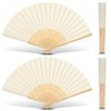 Yinkin 4 Pack Folding Fans Bamboo Handheld Folded Craft Japanese Chinese Line Dancing Fans for Weddings Bridal DIY Decoration Women Kids Gift Party Favors(Cream)