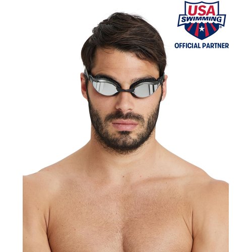 ARENA Unisex Adult Air-Speed Anti-Fog Racing Swim Goggles for Men and Women Special Air Seals Technology Mirror Lens, Silver/Black