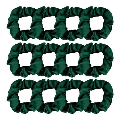Jaciya 12 Packs Green Hair Scrunchies Satin Scrunchy Elastic Band Hair Bobbles Scrunchies Hair Ties Ponytail Holder Hair Accessories for Women Girls