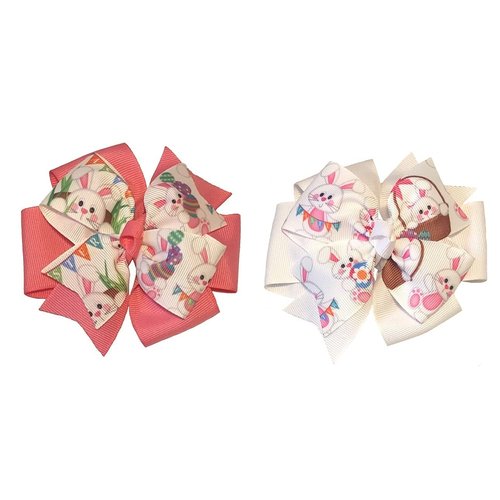 Easter Rabbit Pinwheel Hair Bow (White or Pink)