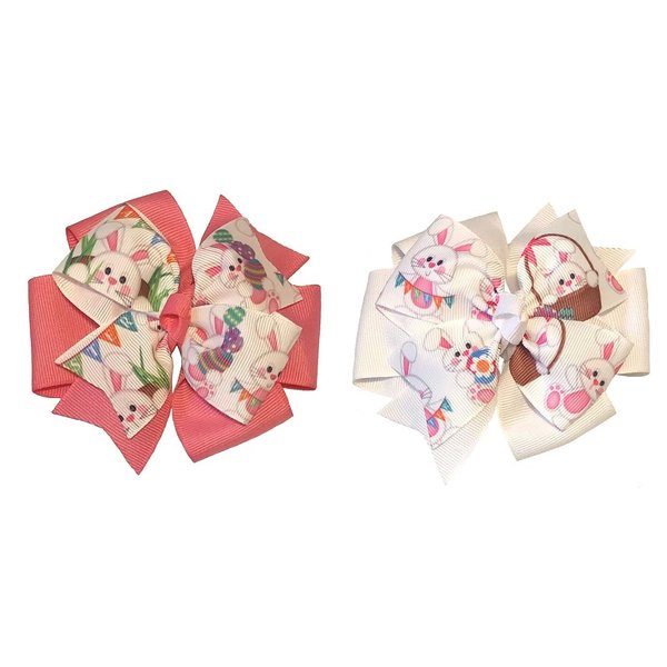 Easter Rabbit Pinwheel Hair Bow (White or Pink)