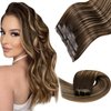 LaaVoo Clip in Extensions Human Hair Balayage Seamless Hair Extensions Clip Ins Real Human Hair Brown Balayage Caramel Brown Human Hair Extensions Clip Ins Brown Long Straight 20 Inch 7Pcs/140g