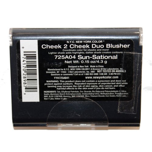 N.Y.C. (1) Compact Cheek 2 Cheek Duo Blusher - Highlights & Contours - Two Shade Makeup Palette - #725A04 Sun-Sational - Net Wt. 0.15 oz