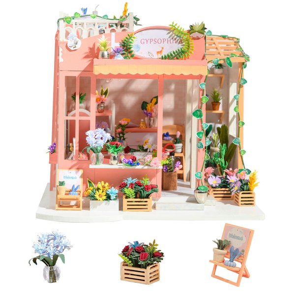 DIY Miniature Dollhouse Kit - Crafts Tiny House Kit, Doll House kit Kit with Furniture, Gifts/Home Decoration for Family (Gypsophila Flower Shop)