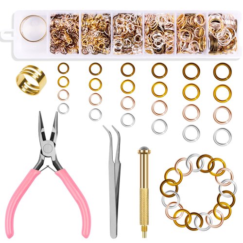 1014 Pcs Nail Art Dangle Charms Piercing Tool Hand Drill, TOROKOM 6 Sizes 4 Colors Open Jump Rings for Jewelry Making with Jump Ring Opener, Nail Charms Nail Jewelry Rings with Pliers and Tweezers