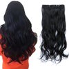 iLUU 24" 120g Long Natural Wave Full Head 5 Clips Hair Extension 1B# Natural Black Color Long Curly Hairpieces Heat-resistant Fiber Clip on in Synthetic Hair Extensions