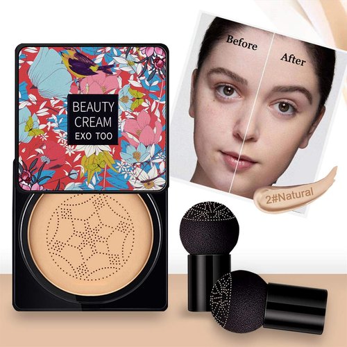 Mushroom Head Air Cushion CC Cream Foundation, Beauty Cream Exo Too BB Cream, Moisturizing, Long Lasting, Matte Concealer, Light Weight, WaterProof Liquid Foundation with 2PCS Mushroom Head