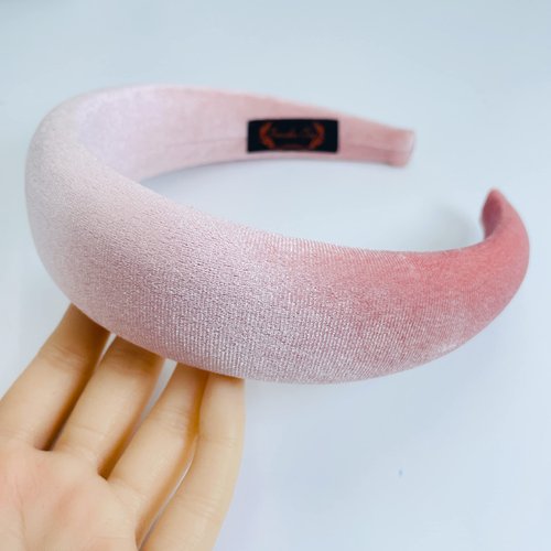 Firecolor Chic Wide Padded Headband Alice Velvet Headbands Puffy Sponge Thick Hairbands Vintage Hair bands for Women girls Trendy and Cute solid color headbands (Creamy pink)
