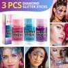 Beagirl Body Glitter Stick Set, Rainbow Face Glitter, Festival Glitter, Cosmetic Glitter - Chunky Glitter for Face, Lips, Eyes, Hair, Party – 3pc Pink Star Glitter, Blue Glitter, Sequin Purple Glitter