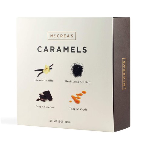 McCrea’s Candies Party Box Black Lava Sea Salt Deep Chocolate Tapped Maple Vanilla Caramels Made in Boston