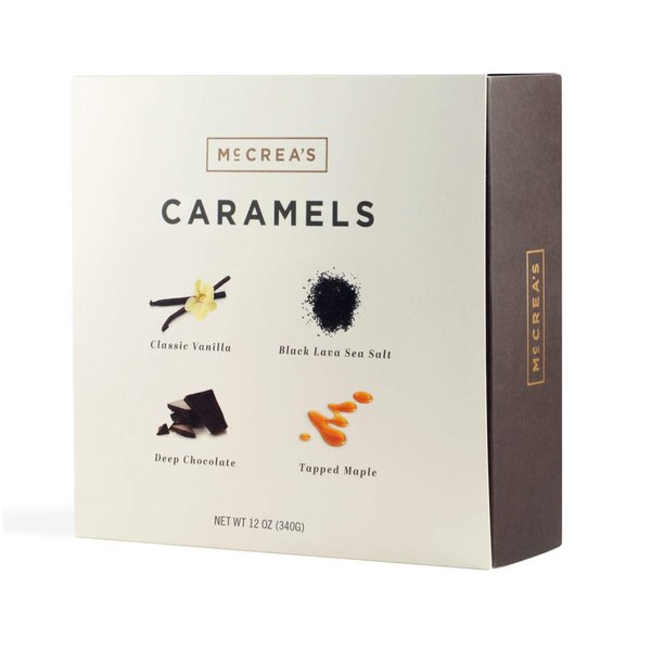 McCrea’s Candies Party Box Black Lava Sea Salt Deep Chocolate Tapped Maple Vanilla Caramels Made in Boston