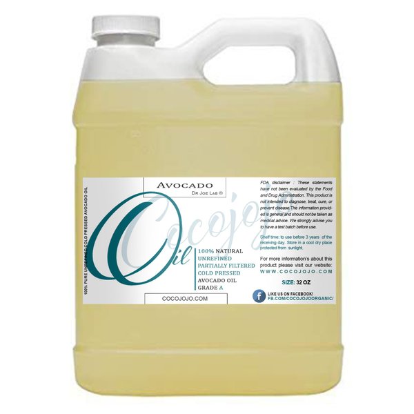 cocojojo AVOCADO OIL - Cold Pressed Partially filtered 32 oz Pure Oil Extra Virgin Unrefined Moisturizer
