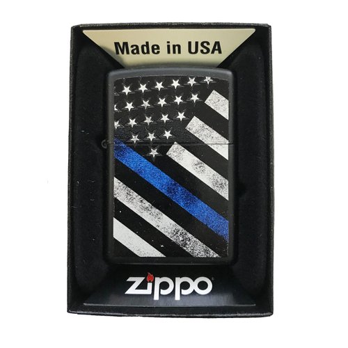 Zippo Custom Lighter - Blue Line Police Support USA Flag - Gifts for Him, for Her, for Boys, for Girls, for Husband, for Wife, for Them, for Men, for Women, for Kids - Black Matte