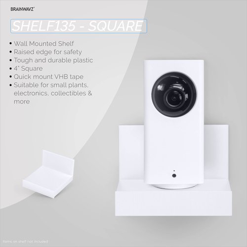 BRAINWAVZ Screwless 4" Universal Shelf for Cloud Security Camera, Baby Monitor, Small Speakers, Electronics & More, No Tools, VHB Tape Strong Adheasive, Easy to Install (White)