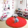 ONASAR Red Round Area Rug 4x4, Soft Bedroom Circle Rugs Floor Mat for Kids Girls Teen Room, Kawaii Fluffy Plush Shaggy Carpet for Baby Nursery Living Room Playroom Home Decor Princess Castle