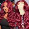 Body Wave 99j Burgundy Lace Front Wigs Human Hair 13x4 HD Transparent Frontal Wigs Pre Plucked with Baby Hair 180 Density Wine Red Colored Wigs for Women 28inch