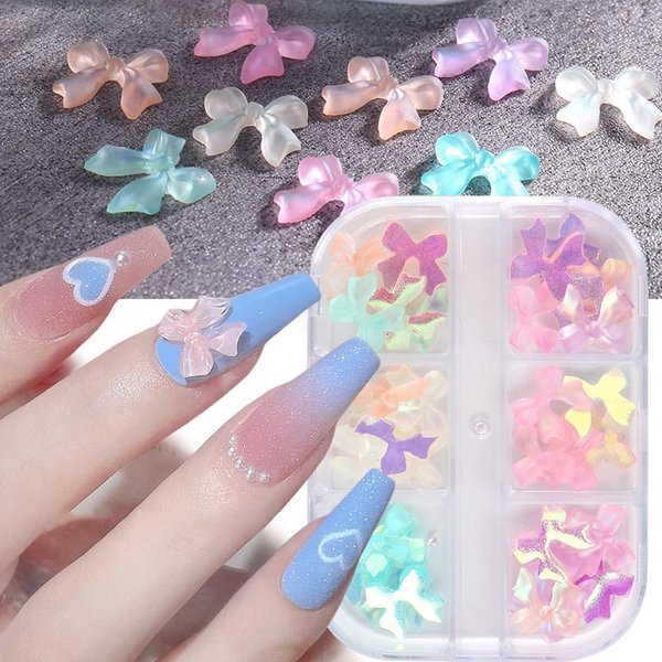 3D Butterfly Bows Nail Charms for Acrylic Nail Art Decorations, Aurora Crystal Clear Butterfly Bow Resin Nail Jewelry Supplies, Bowknot Nail Accessories for Nail Art Designs DIY Crafting