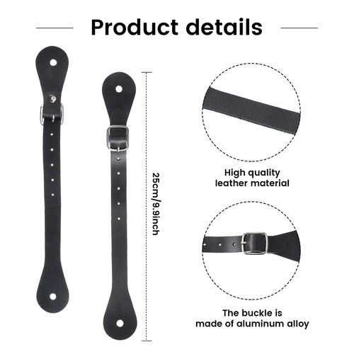 2 Pcs Leather Spur Straps Single Ply Spur Straps Western Man Woman Adjustable Boot Straps for Thigh High Boots 6 Holes Spur Straps Riding Leather Spur Straps 9.9 Inches (Black)