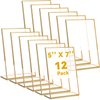 Yulejo 12 Pcs Acrylic Sign Holder Gold Frames Clear Wedding Table Number Frames Menu Holders Double Sided Table Display Stand Slanted Back Picture Frames for Wedding(4 x 6 Inch)