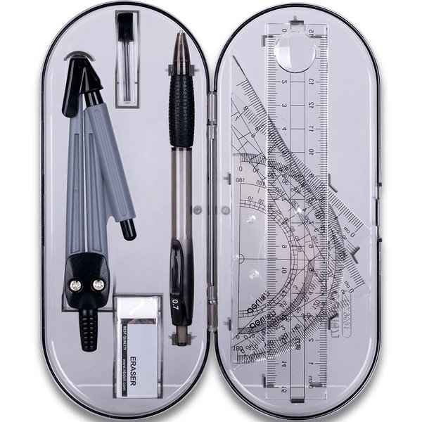 Math Geometry Kit Set 8 Pieces Student Supplies with Shatterproof Storage Box & Reusable Pouch,Includes Rulers,Protractor,Compass,Pencil,Eraser.for Students and Engineering Drawings