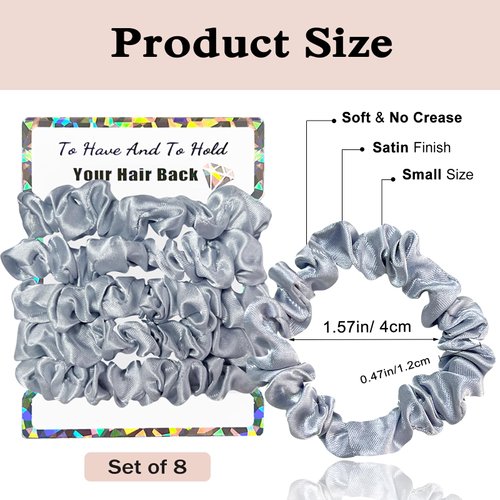 Banugo 40Pcs Bridesmaid Scrunchies, Bridesmaid Hair Gift, Bachelorette Party Favors, Small Satin Scrunchies, Perfect as Bridesmaid Proposal Gifts (Dusty Blue & White)