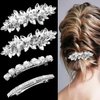 4 Pieces Rhinestone Bridal Hair Clip, Pearls Wedding Hair Pins Crystal Hair Clips, Rhinestone Jewelry Barrette Elegant Hair Accessories for Brides Bridesmaids Flower Girls…