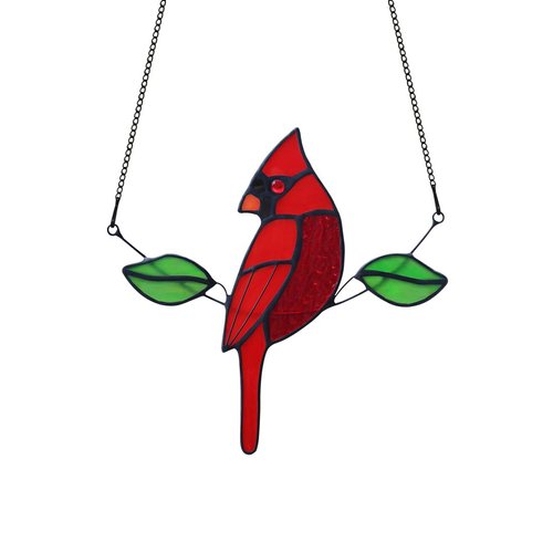HAOSUM Northern Cardinal Memorial Gifts Stained Glass Window Hangings,Handmade Cardinal Suncatcher Red Bird Ornaments for Kitchen Window,Cardinal Gifts for Grandma,Housewarming Gifts (Male)