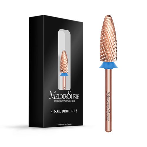 MelodySusie Long Flame Nail Drill Bits, 3/32'' Carbide Tungsten Bits, Suitable for Manicure Pedicure Cuticle Gel Polishing, Beginners Bits, Rose Gold, Series Bit-X, Medium