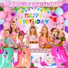 HJINGY 194 PCS Pink Dinosaur Party Decorations for Girls Dinosaur Birthday Party Supplies Include Dinosaur Balloons Backdrop Happy Birthday Banner Tablecloth Tableware Plates