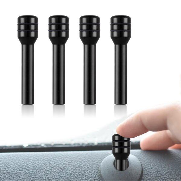 4PCS Automotive Door Lock Knobs, Safety Door Lock Pin, Interior Door Pull Pin Cover, 0.47" x 1.93" Aluminum Alloy Interior Door Pin, Universal Auto Accessories Fit for Cars SUVs, Trucks, Vans (Black)