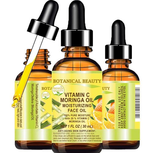 VITAMIN C MORINGA Face OIL. Anti-Aging, Moisturizing Regenerating Nourishing 20% Vitamin C 100% Pure Moringa Oil. Natural PURE MOISTURE 1 Fl. Oz - 30 ml by Botanical Beauty