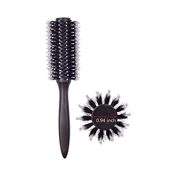 PERFEHAIR Boar Bristles Round Hair Brush for Blow Drying Styling, Professional Wooden Barrel Hairbrush