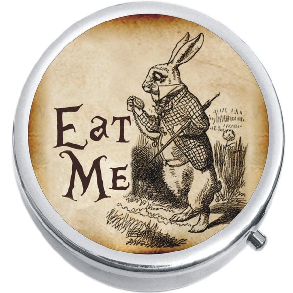 Eat Me Rabbit Wonderland Medicine Vitamin Pill Box - portable pillbox case fits in purse or pocket