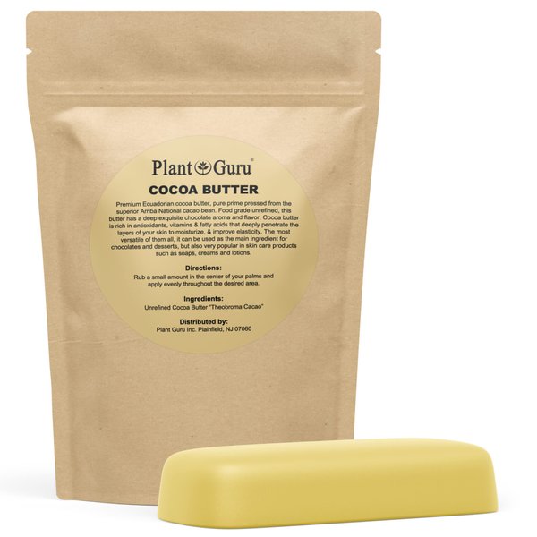 Raw Cocoa Butter 8 oz. Bar - 100% Pure Natural Unrefined FOOD GRADE Arriba Nacional Cacao Bean, Bulk Rich Chocolate Aroma For Lip Balms, Stretch Marks, DIY Base for Body Butters & Soap Making