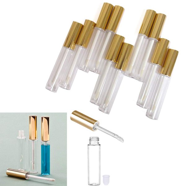 AllTopBargains 20 Yellow Gold Plastic PET Lip Gloss Bottles 10ML Balm Container Clear Stopper